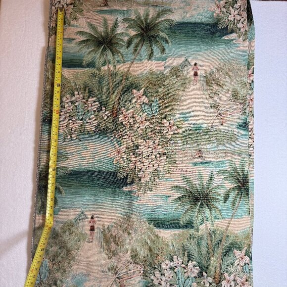 Decorator Fabric Material  6 1/3 yards 58" w Large Tropical Beach Teal Tan #31 - Picture 3 of 4